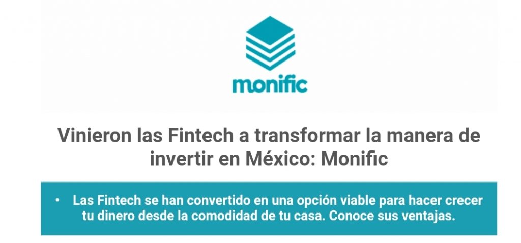 Vinieron las Fintech a transformar la manera de invertir en México: Monific